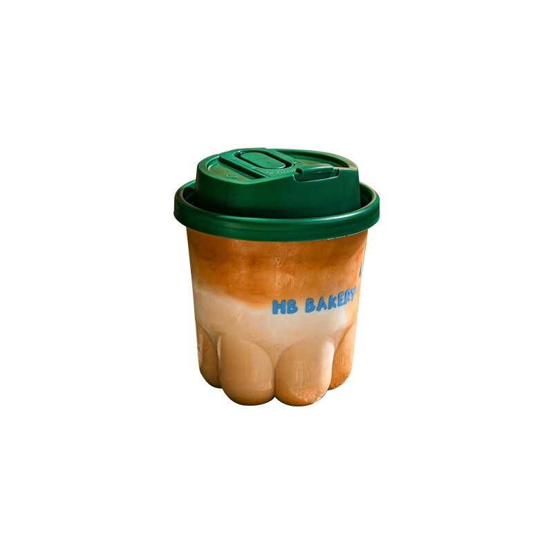 ชามแมวขนขนที่น่ารักและสร้างสรรค์ ชามกาแฟประเภทหนึ่งครั้ง พร้อมฝา กระจกโปร่ง สวยงามสูง ชามชาน้ํานมดื่มเย็น