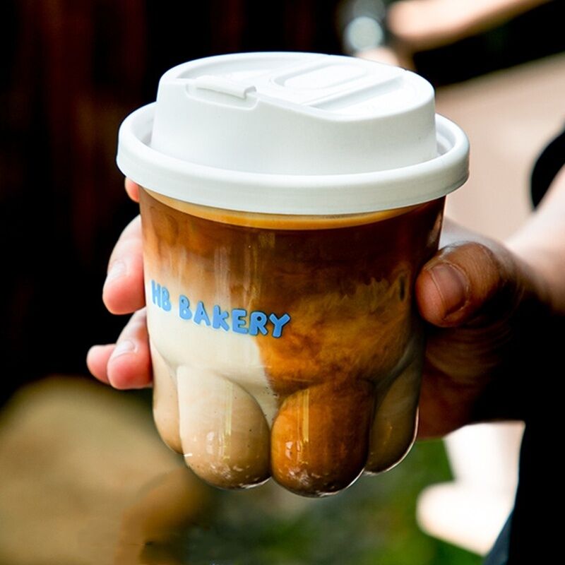 ชามแมวขนขนที่น่ารักและสร้างสรรค์ ชามกาแฟประเภทหนึ่งครั้ง พร้อมฝา กระจกโปร่ง สวยงามสูง ชามชาน้ํานมดื่มเย็น