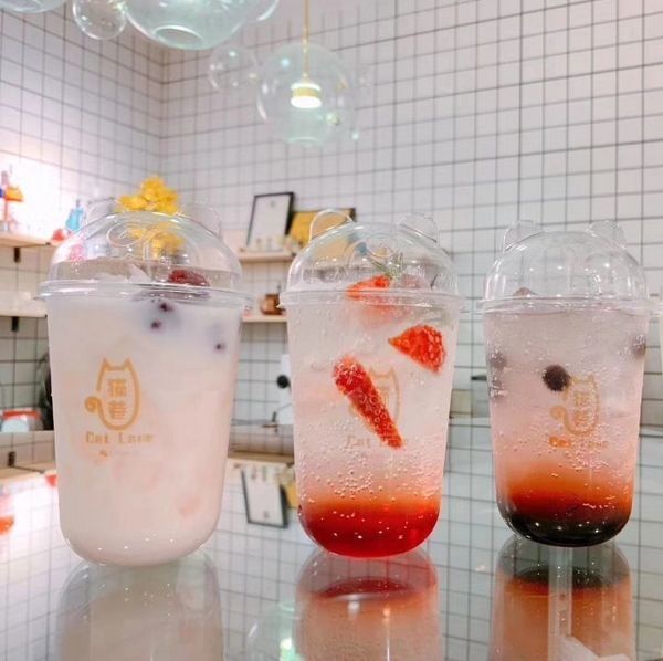 อาหารสัตว์เลี้ยงกาแฟเกรดถ้วยพลาสติกทิ้ง 500 มล. สำหรับคาเฟ่เย็นโลโก้ที่กำหนดเอง